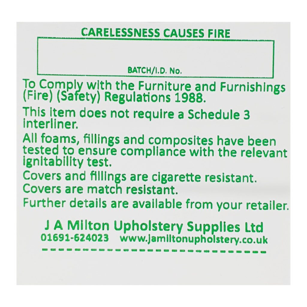 example of a fire safety label found on sofas
